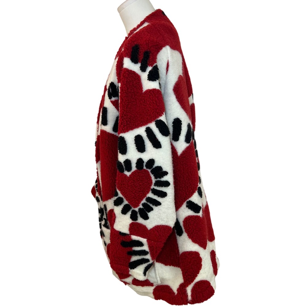 FARM Rio Red White Sherpa Ai Meu Coracao Heart Print Jacket Medium - Picture 5 of 12